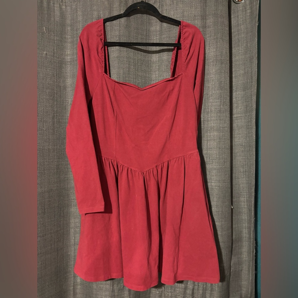 Aerie Red Square Neck Long Sleeve Fit & Flare Dress Cottagecore Milkmaid Style